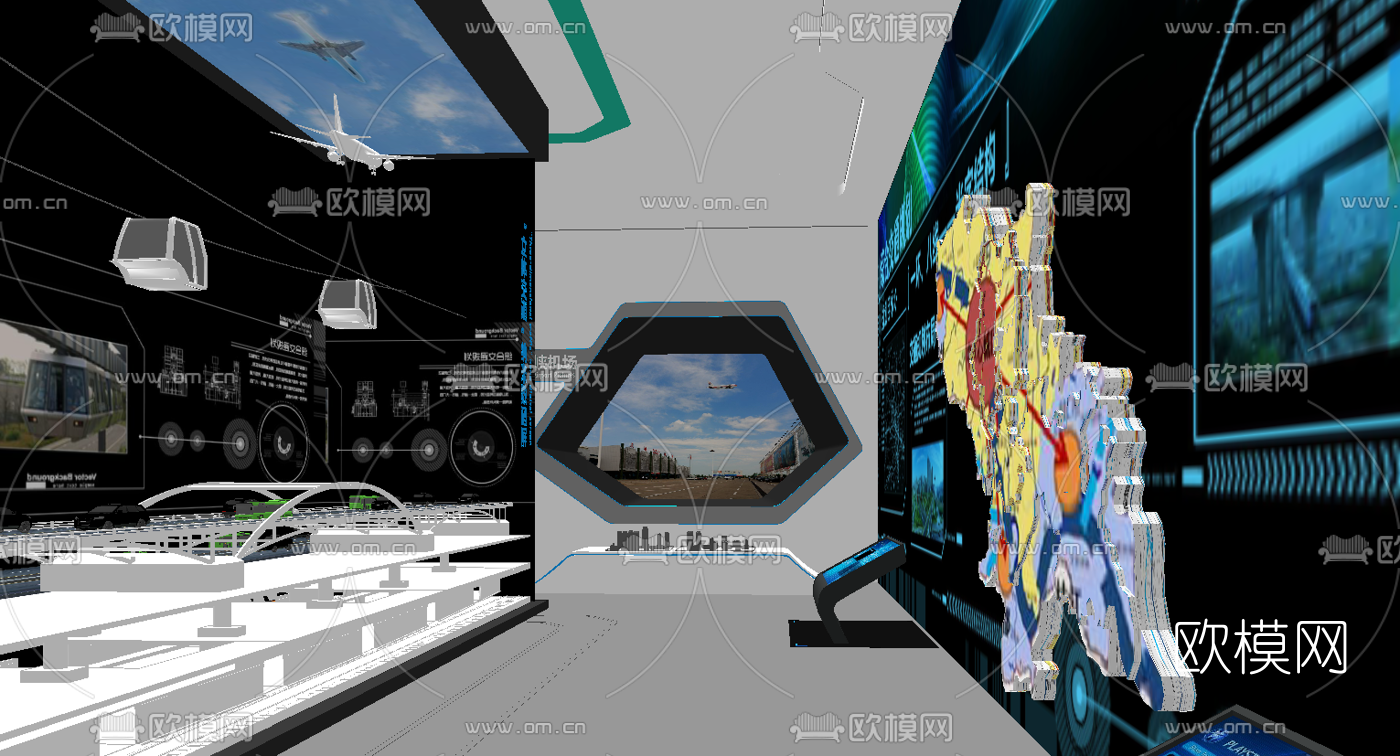 现代交通规划展厅su模型下载（渲染图1）