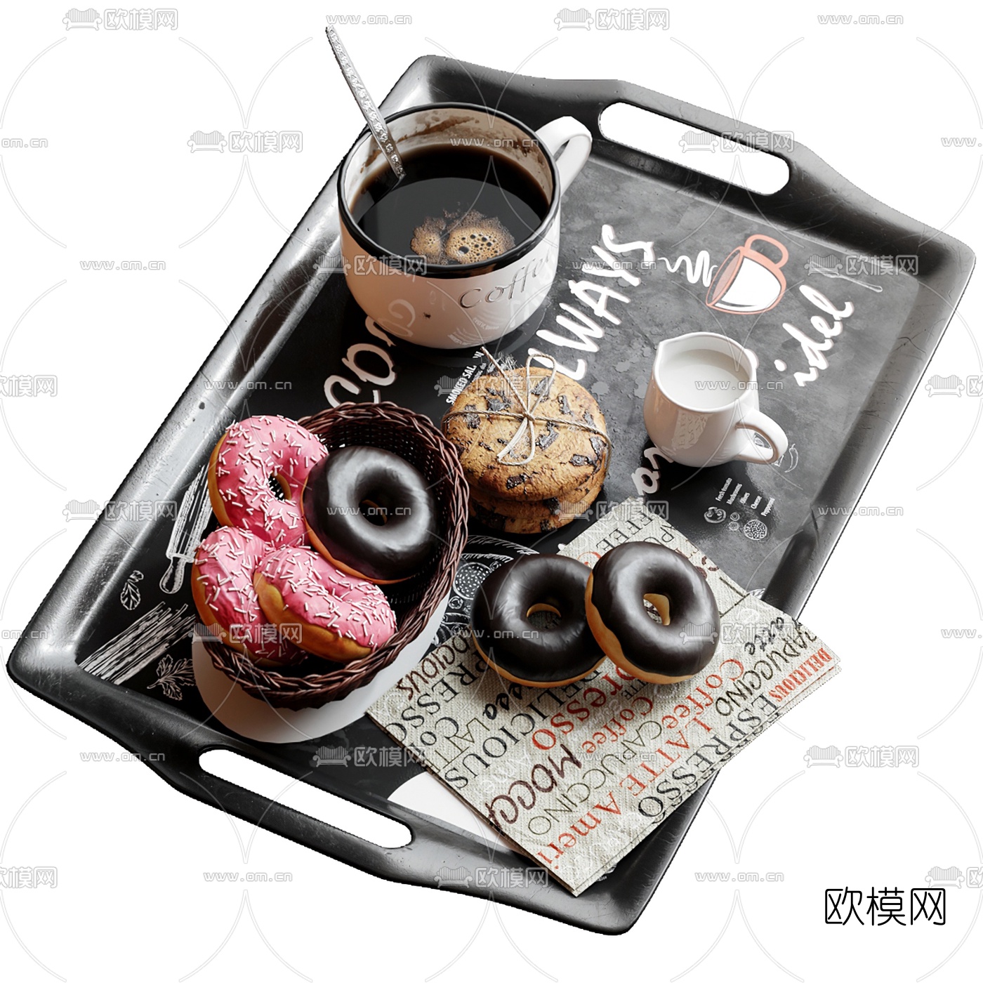 现代咖啡杯甜点食物蛋糕食物摆件3d模型下载（渲染图1）