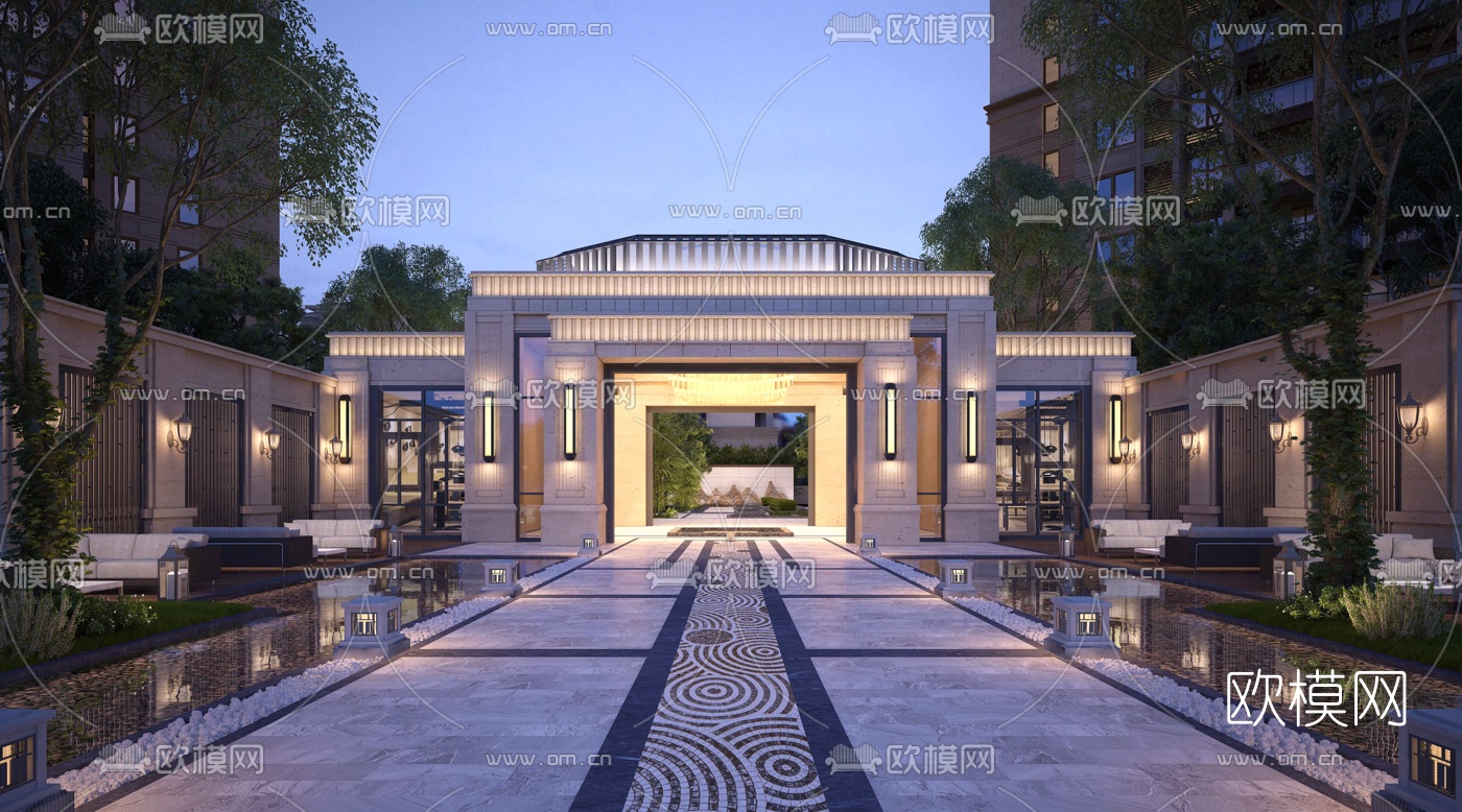 简欧住宅小区大门入口3d模型