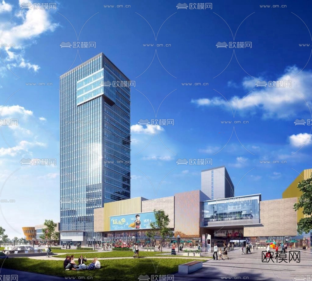 现代高层办公楼su模型下载（渲染图1）