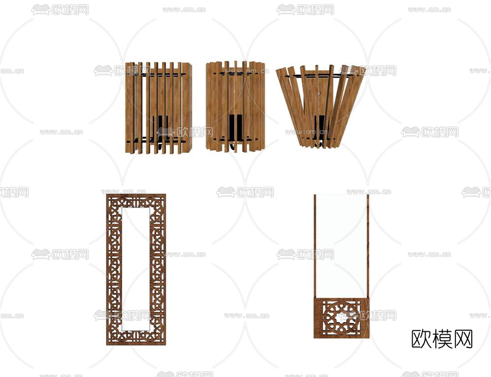 现代实木壁灯组合su模型下载