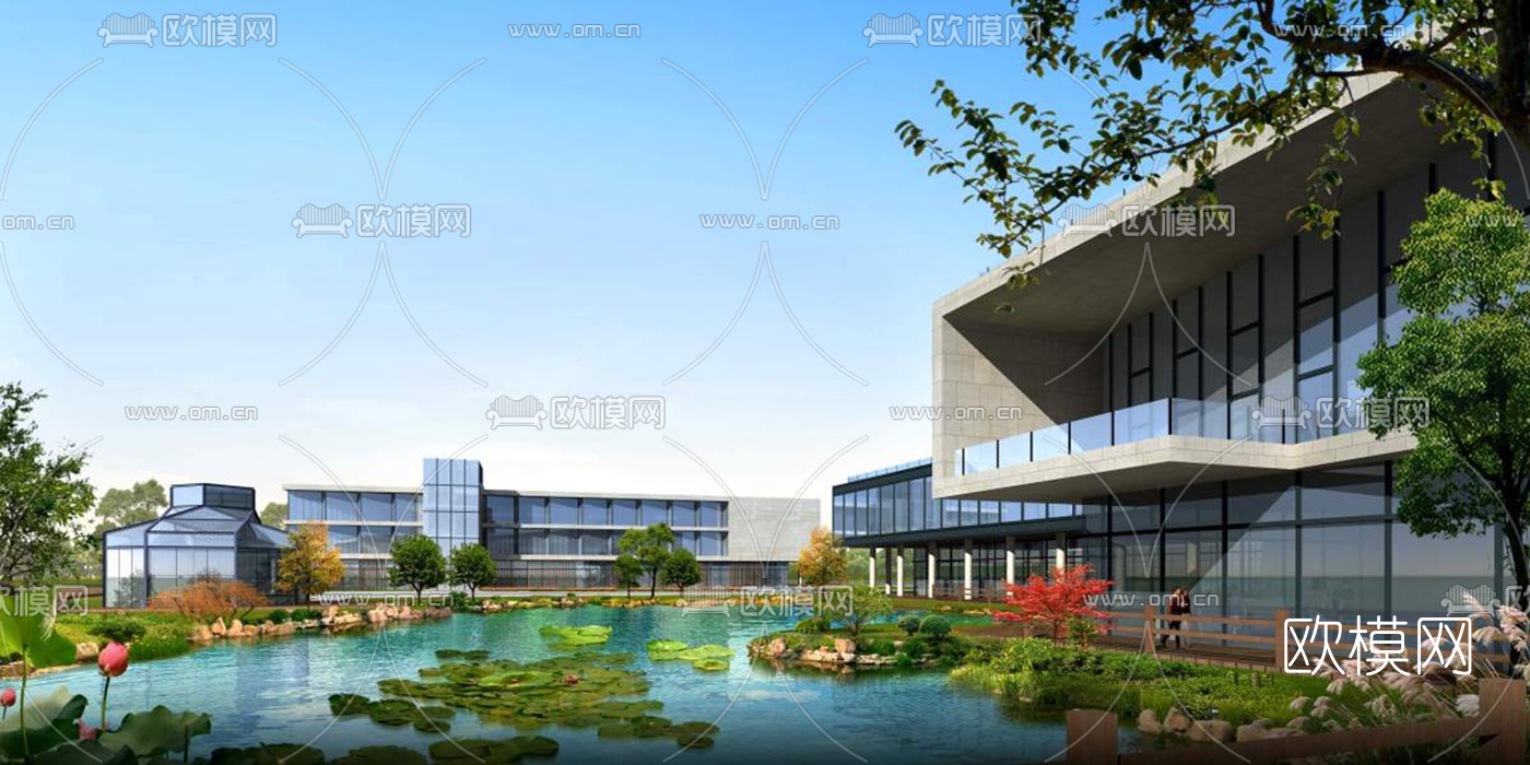 现代建筑外观夜景3d模型