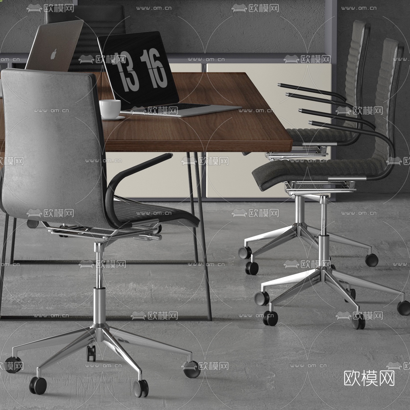 工业风原木会议桌3d模型