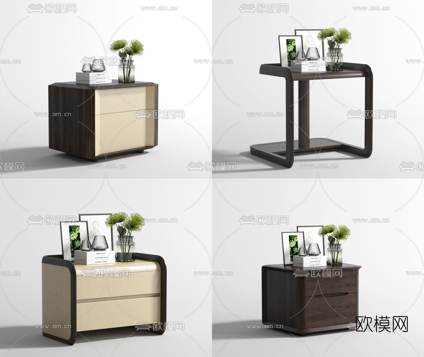 现代实木床头柜组合3d模型