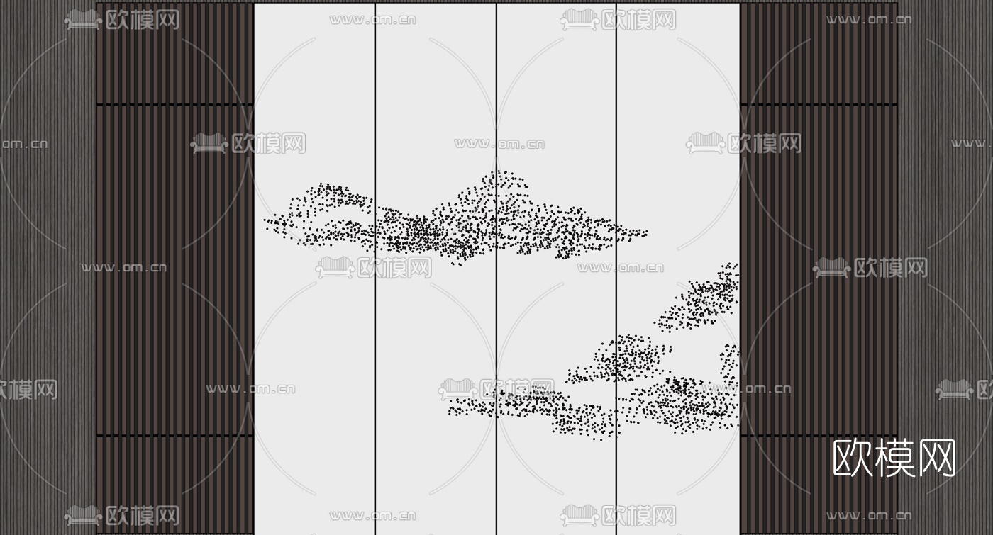 新中式山水艺术背景墙su模型下载
