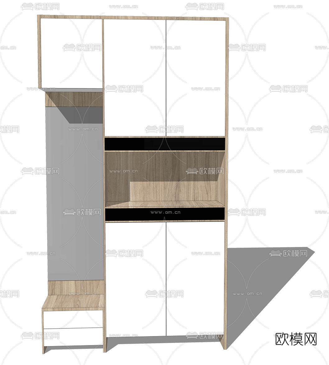 现代多功能实木鞋柜su模型下载（渲染图1）
