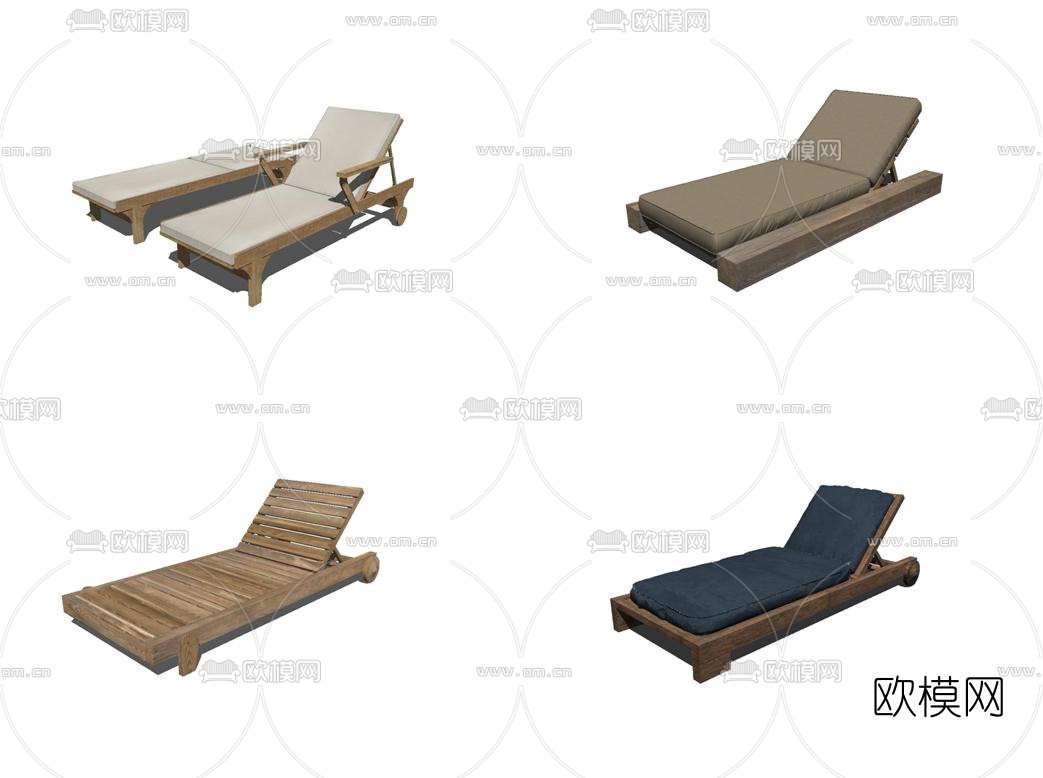 现代布艺休闲躺椅组合su模型下载