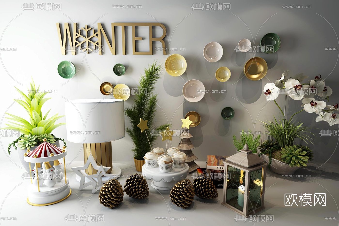 北欧台灯壁饰花艺摆件3d模型
