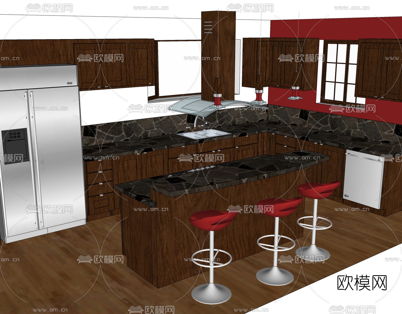现代橱柜免费su模型下载