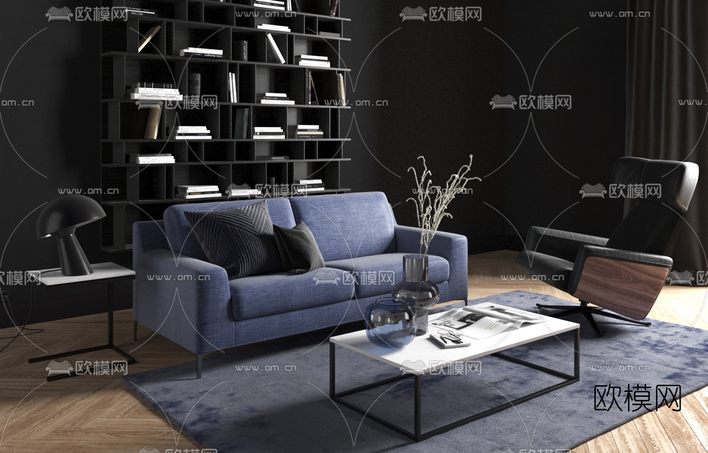现代双人沙发茶几3d模型