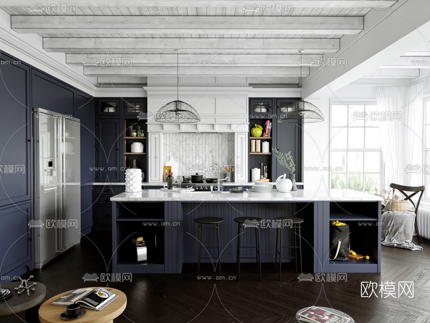 北欧客厅餐厅3d模型下载（渲染图3）