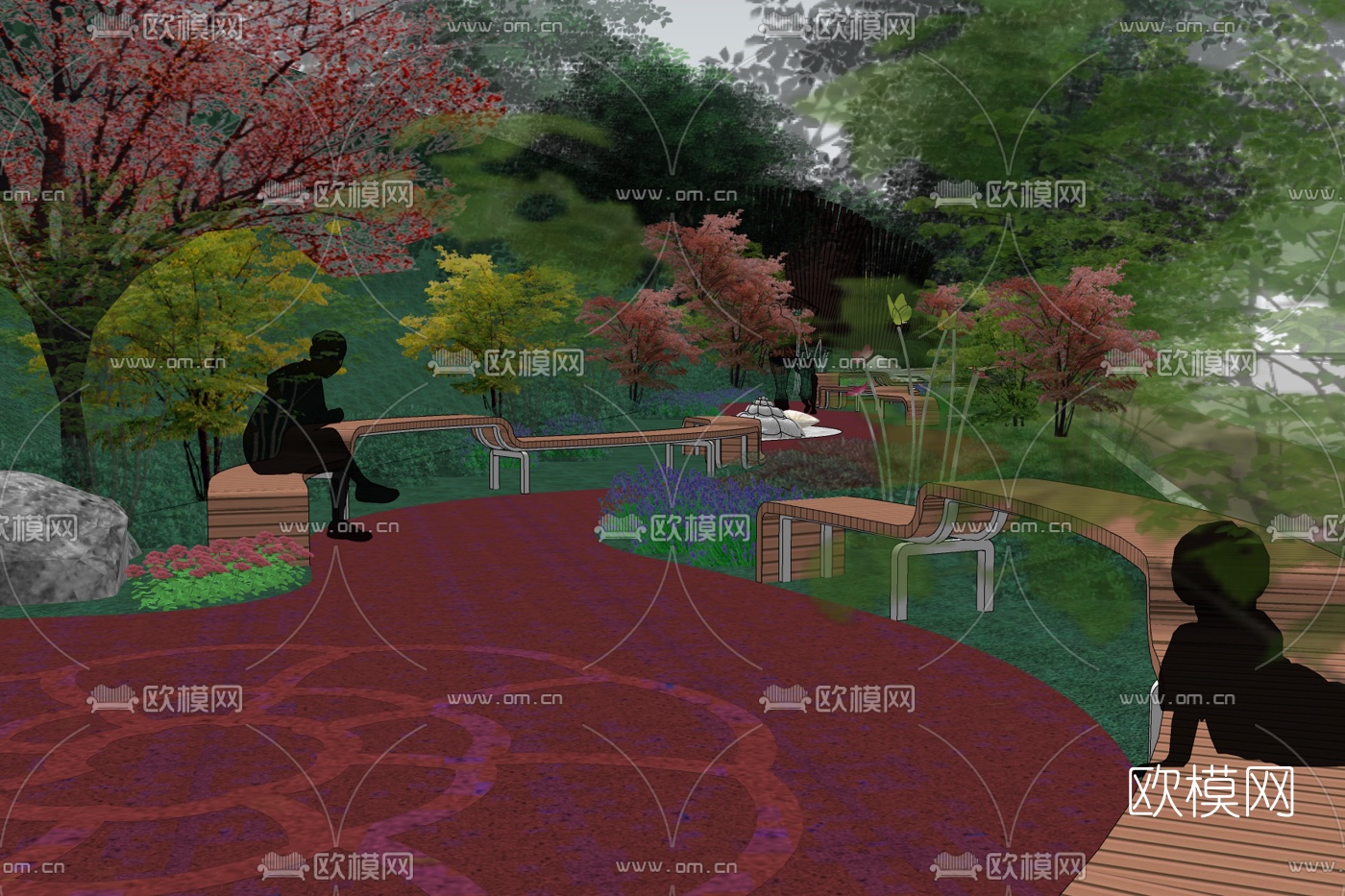 中式园林景观免费su模型下载