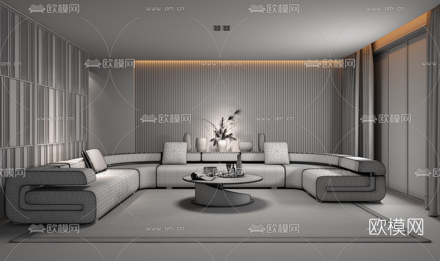现代客厅沙发组合3d模型下载（渲染图4）