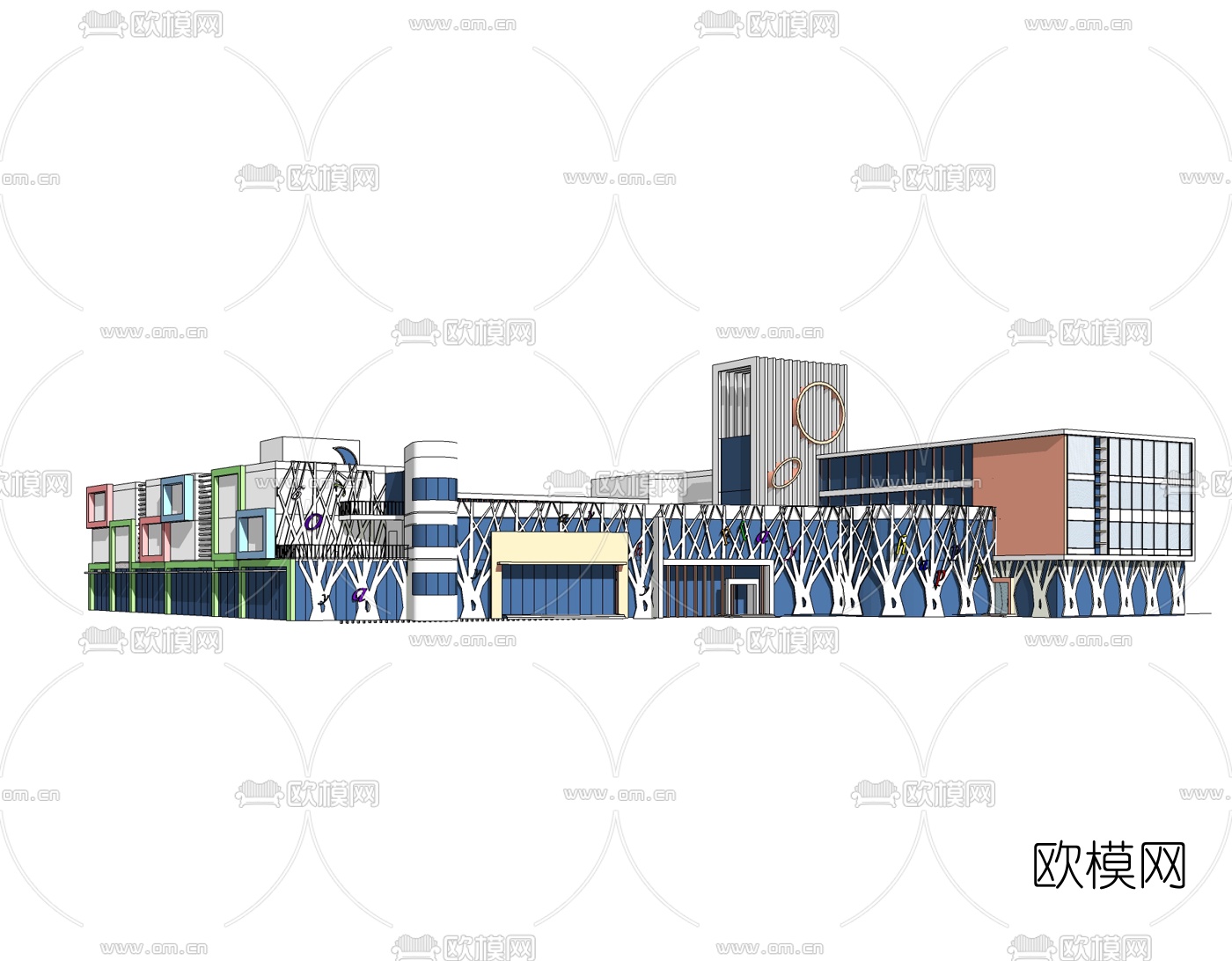 现代幼儿园免费su模型下载（渲染图2）
