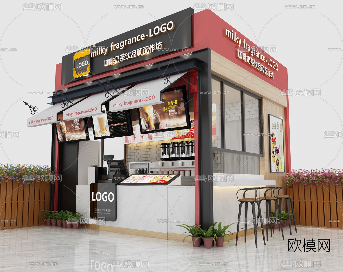 现代咖啡奶茶饮品店3D模型