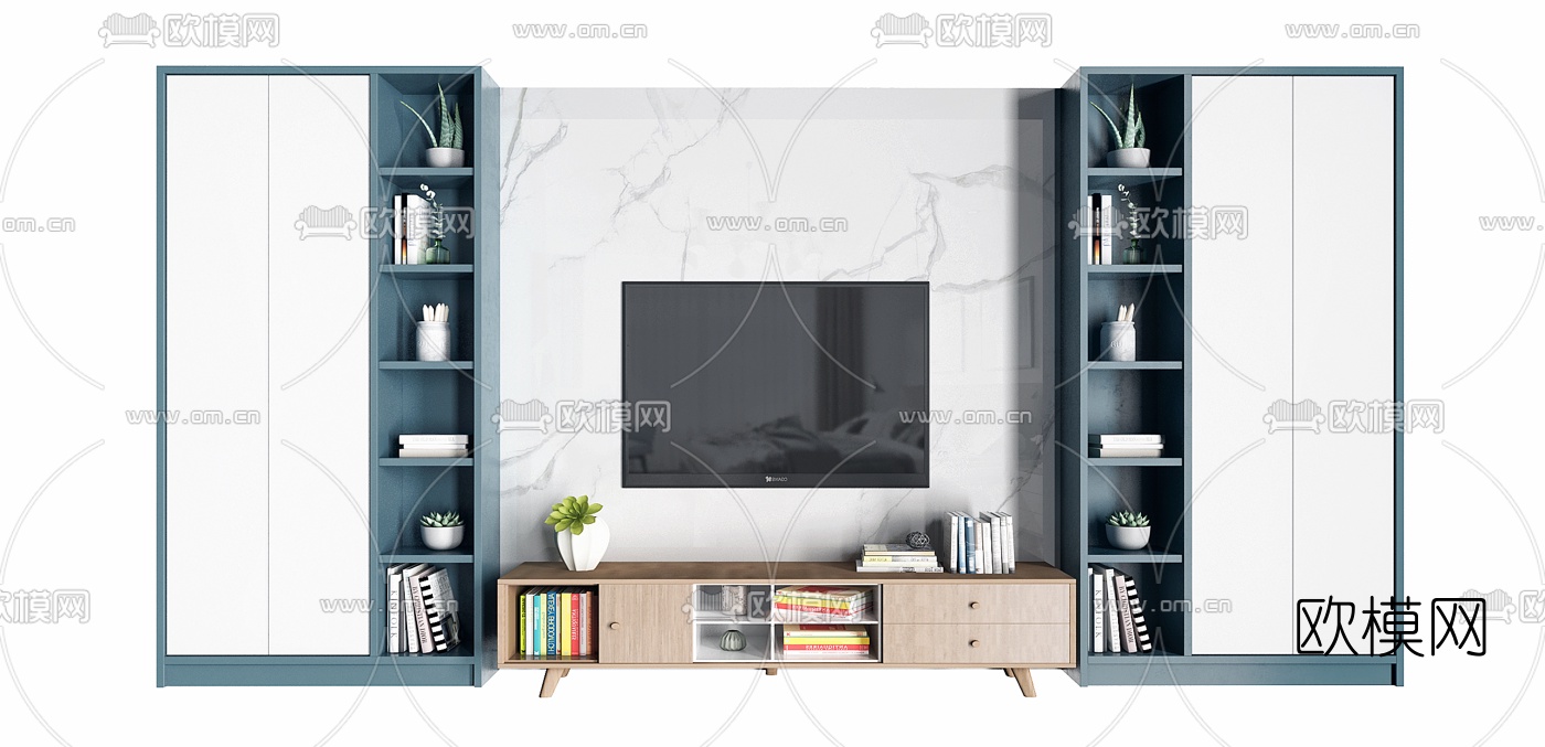 北欧电视柜背景墙3d模型下载