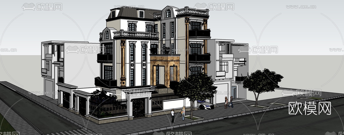 欧式别墅外观su模型下载（渲染图2）