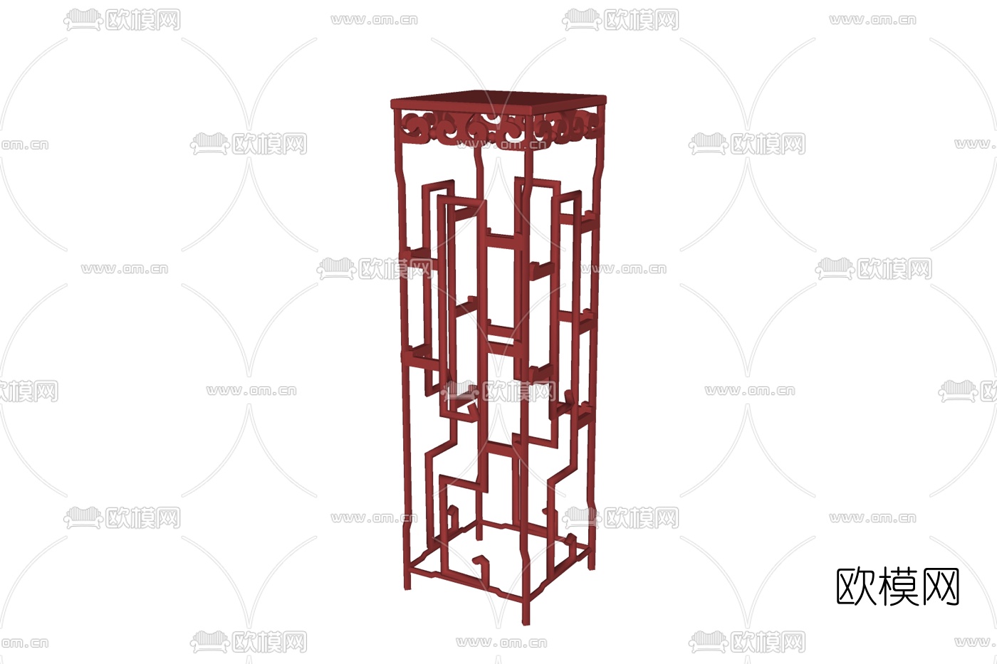中式实木雕花花架装饰架免费su模型下载