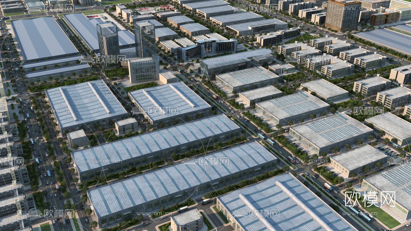 现代城市厂房鸟瞰3d模型