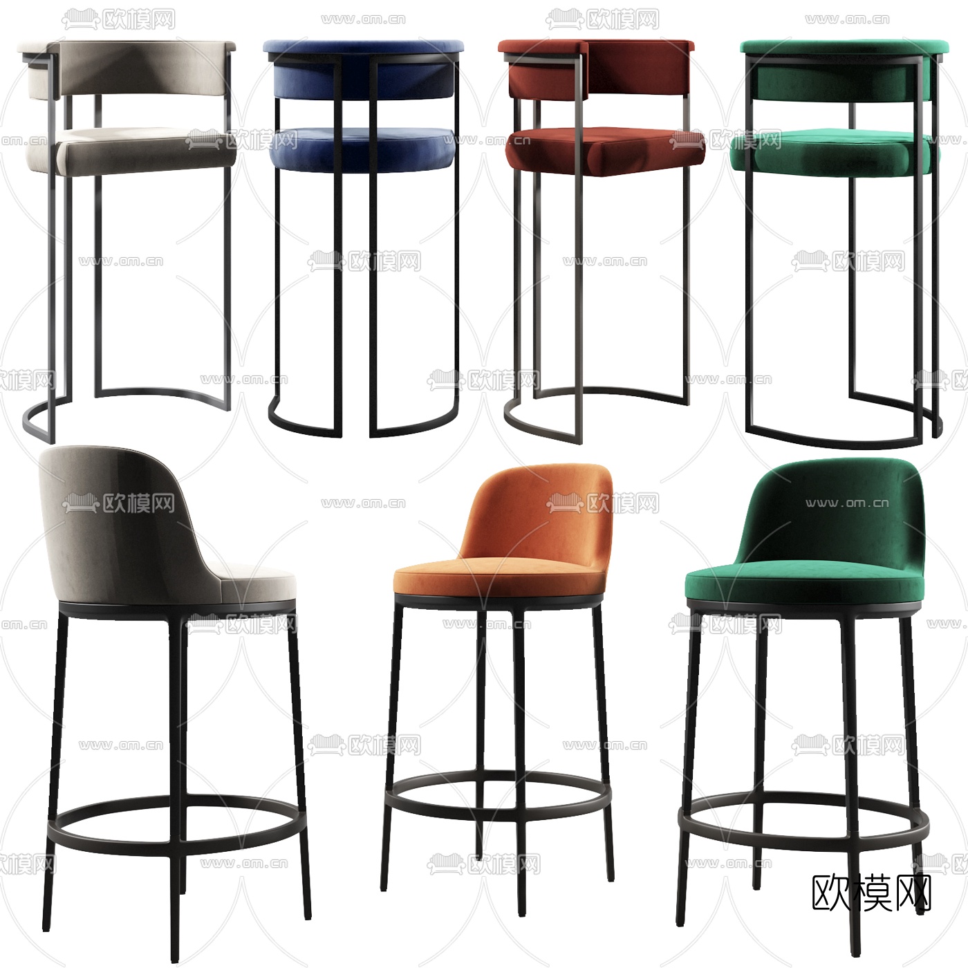 现代布艺吧台椅3d模型下载