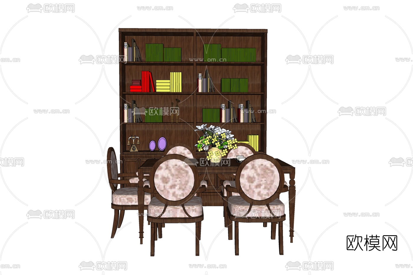 美式实木餐桌椅免费su模型下载