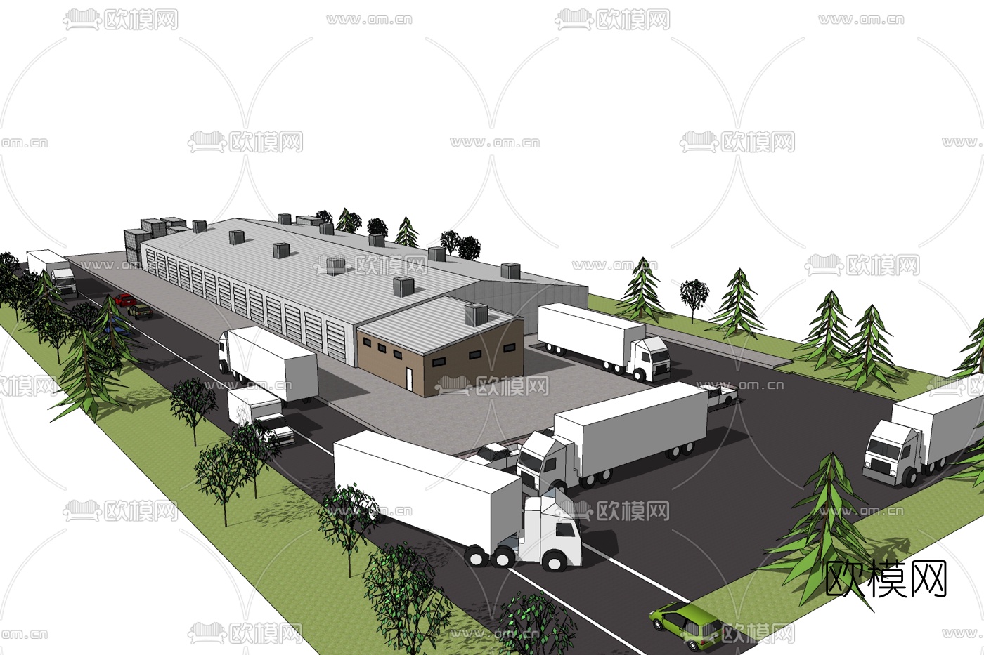 工业风快递仓库免费su模型下载