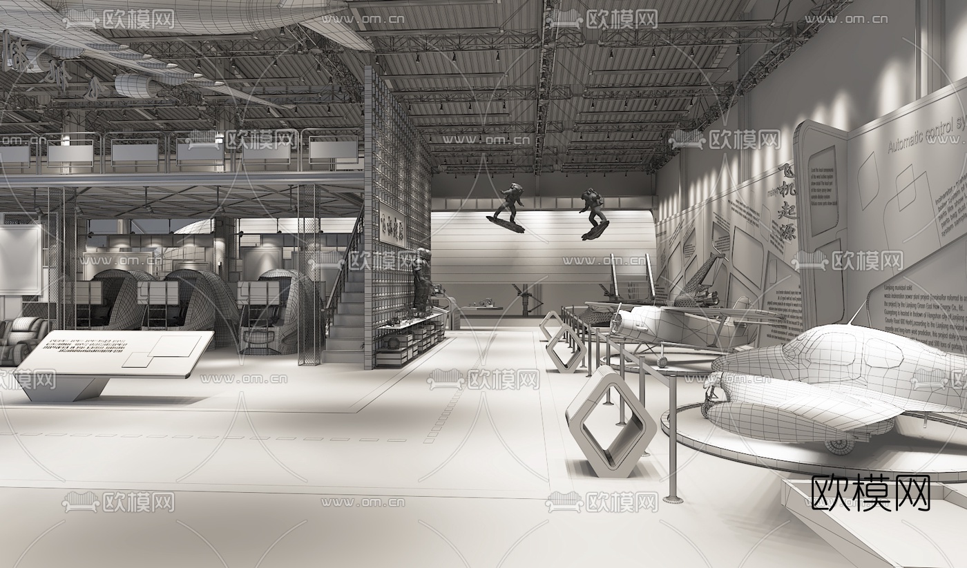工业风航天科技展厅3d模型下载（渲染图2）