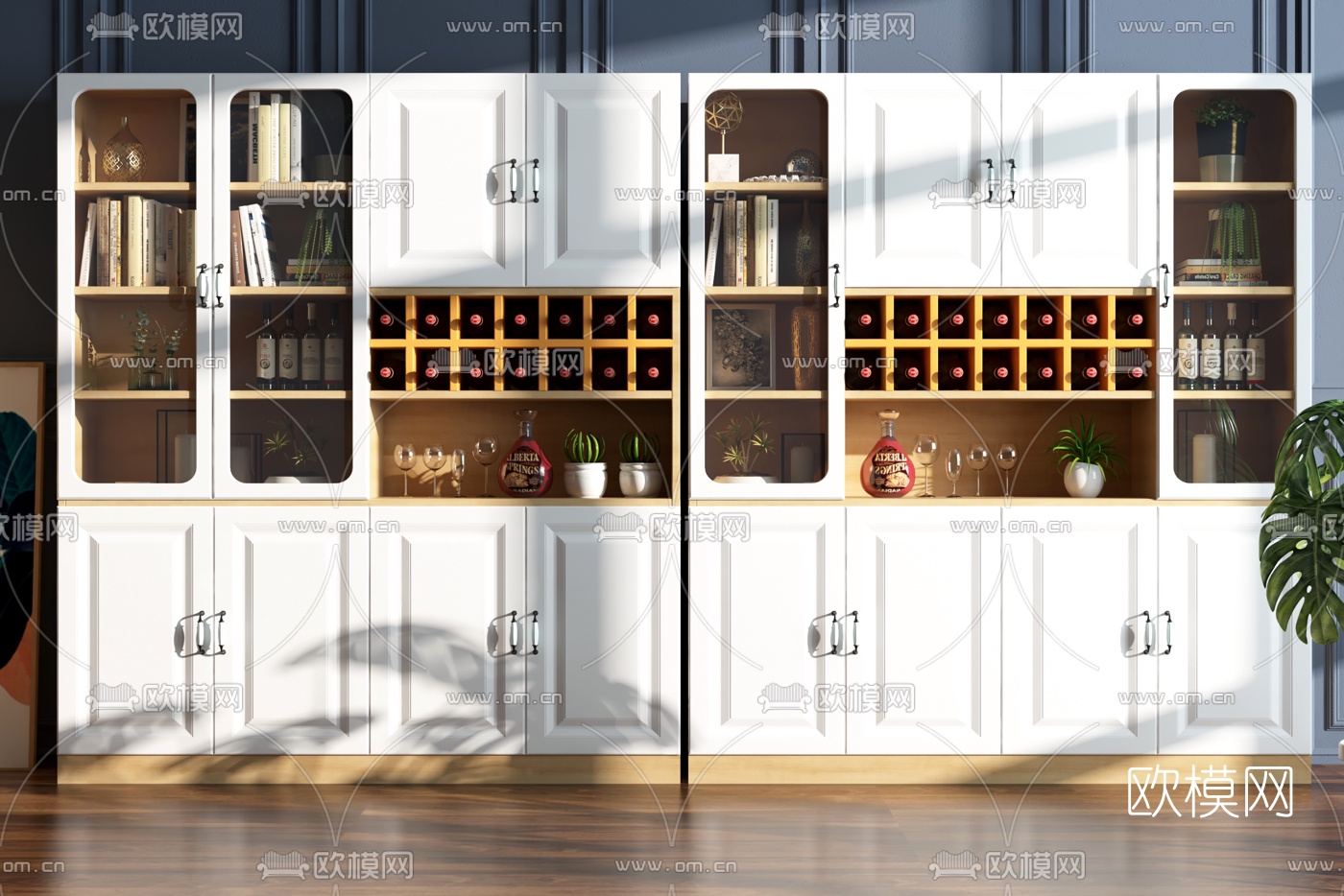 北欧实木酒柜组合3d模型下载