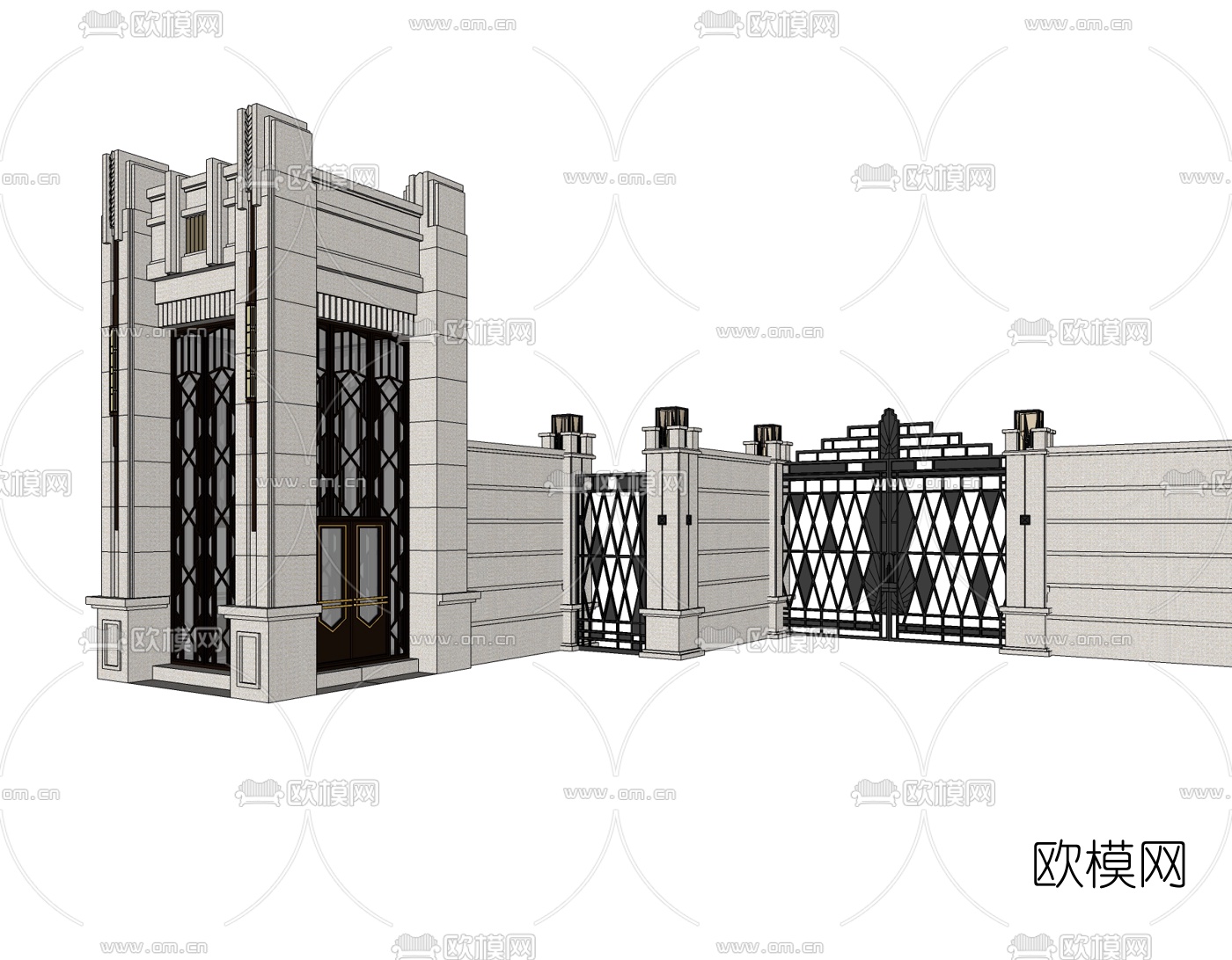 新古典小区门头su模型下载