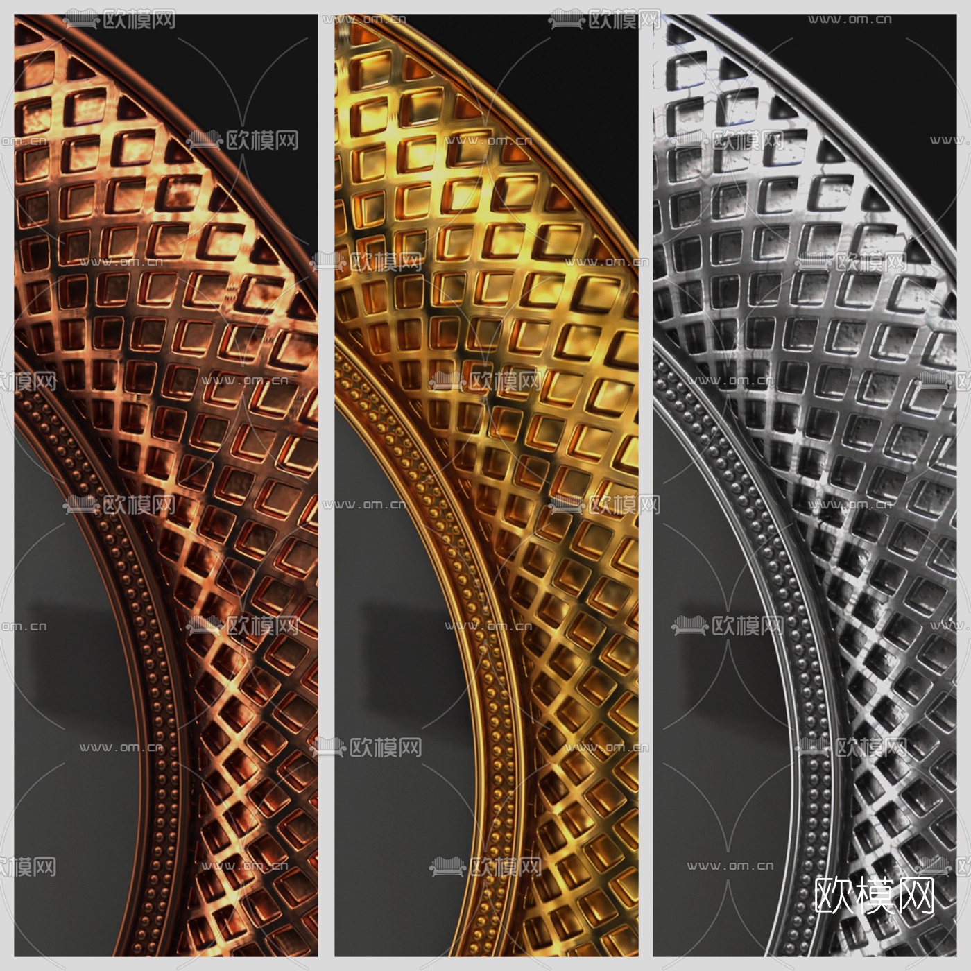 美式金属圆形装饰镜子3d模型下载（渲染图1）