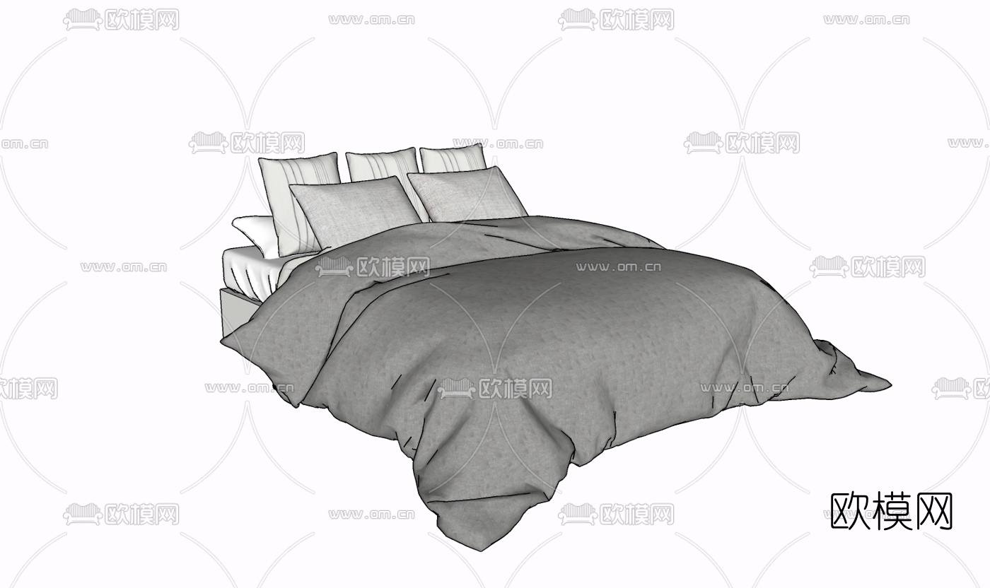 现代布艺双人床免费su模型下载