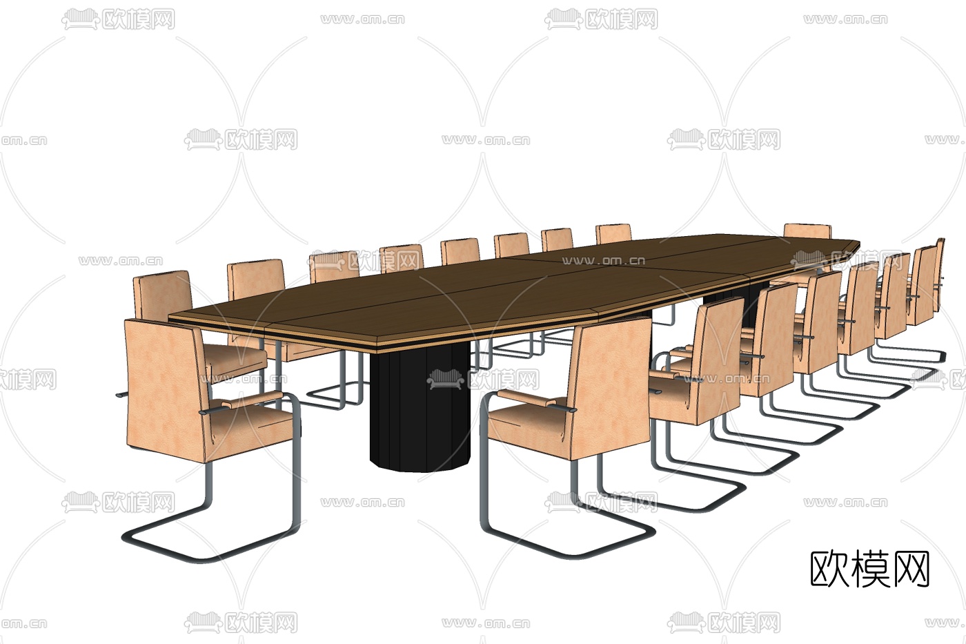 现代实木会议桌免费su模型下载