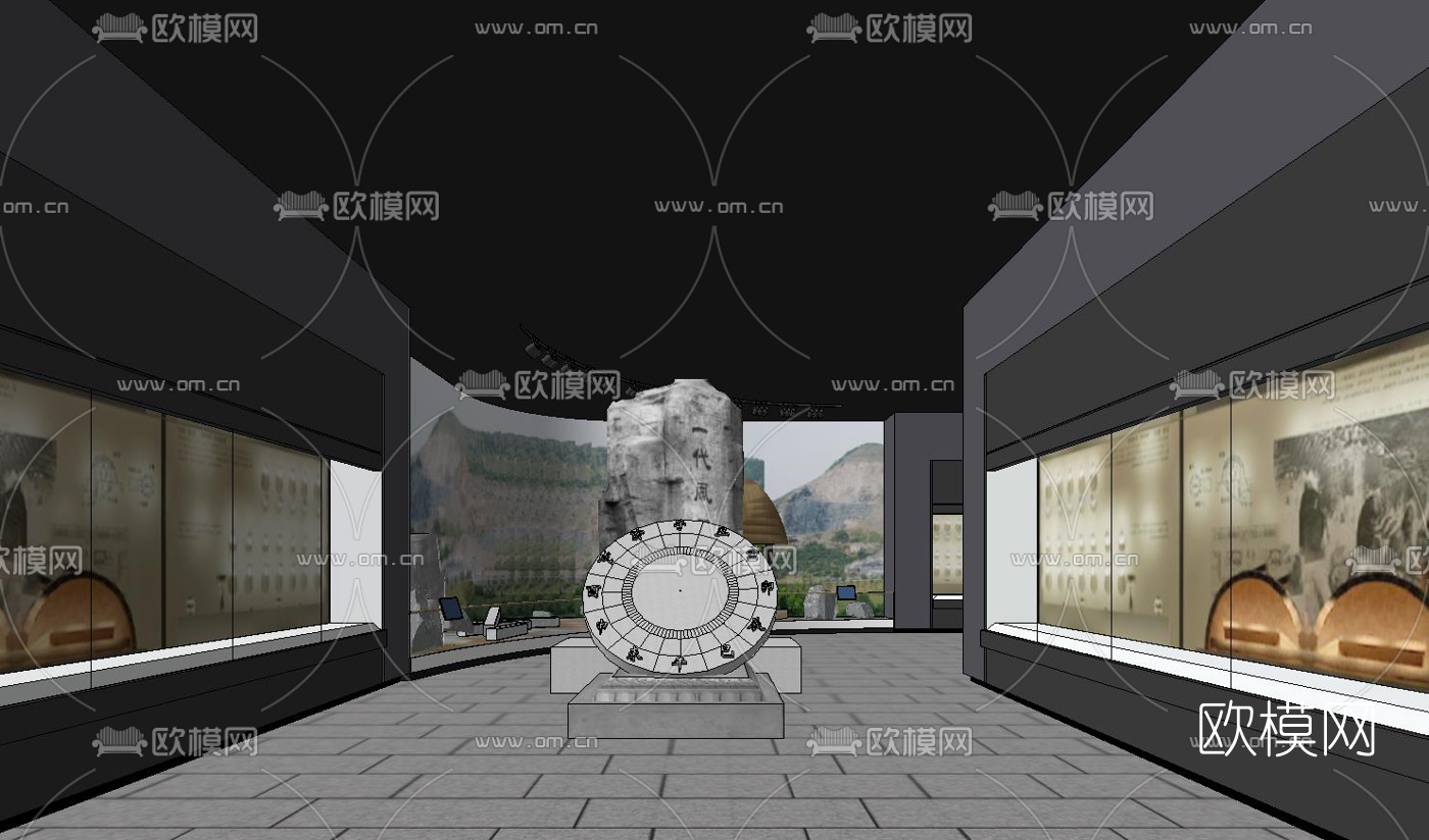 中式石雕展会su模型下载（渲染图2）