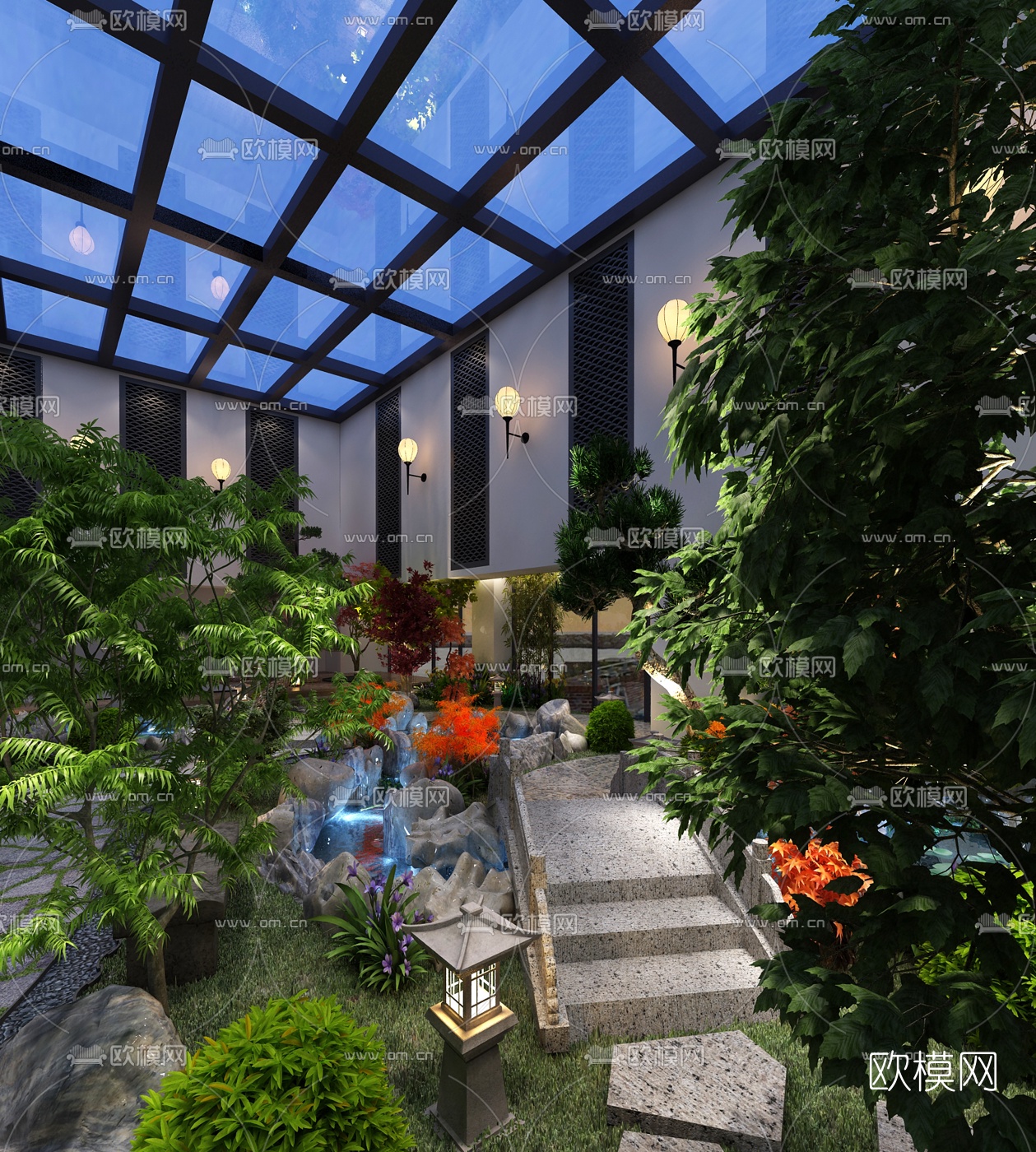 新中式会所园林景观3d模型