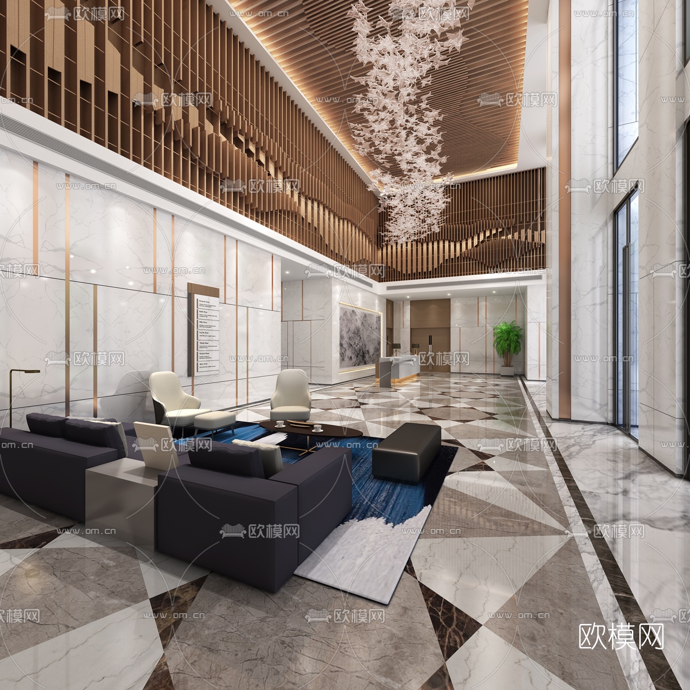 现代写字楼大堂3d模型下载