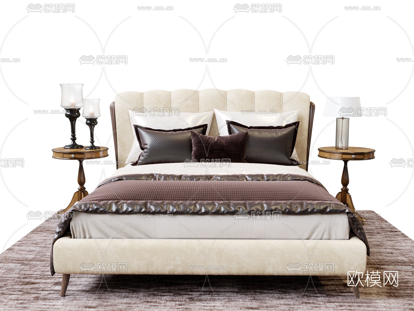 简美布艺双人床3d模型下载