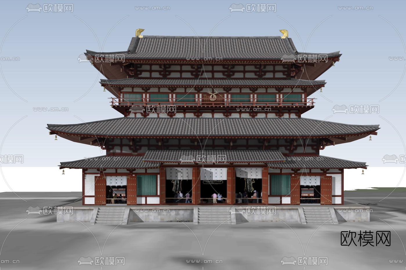 中式楼阁建筑免费su模型下载_ID10282783_sketchup模型下载-欧模网