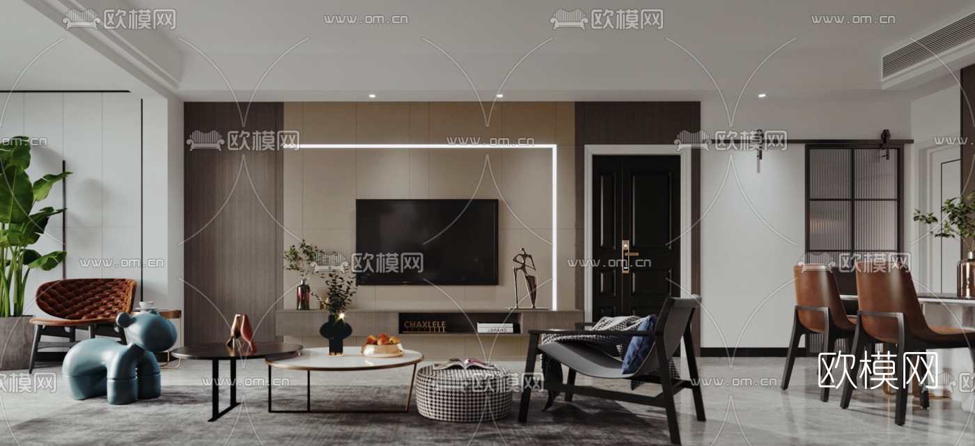 现代格调灰雅客餐厅3d模型下载（渲染图1）