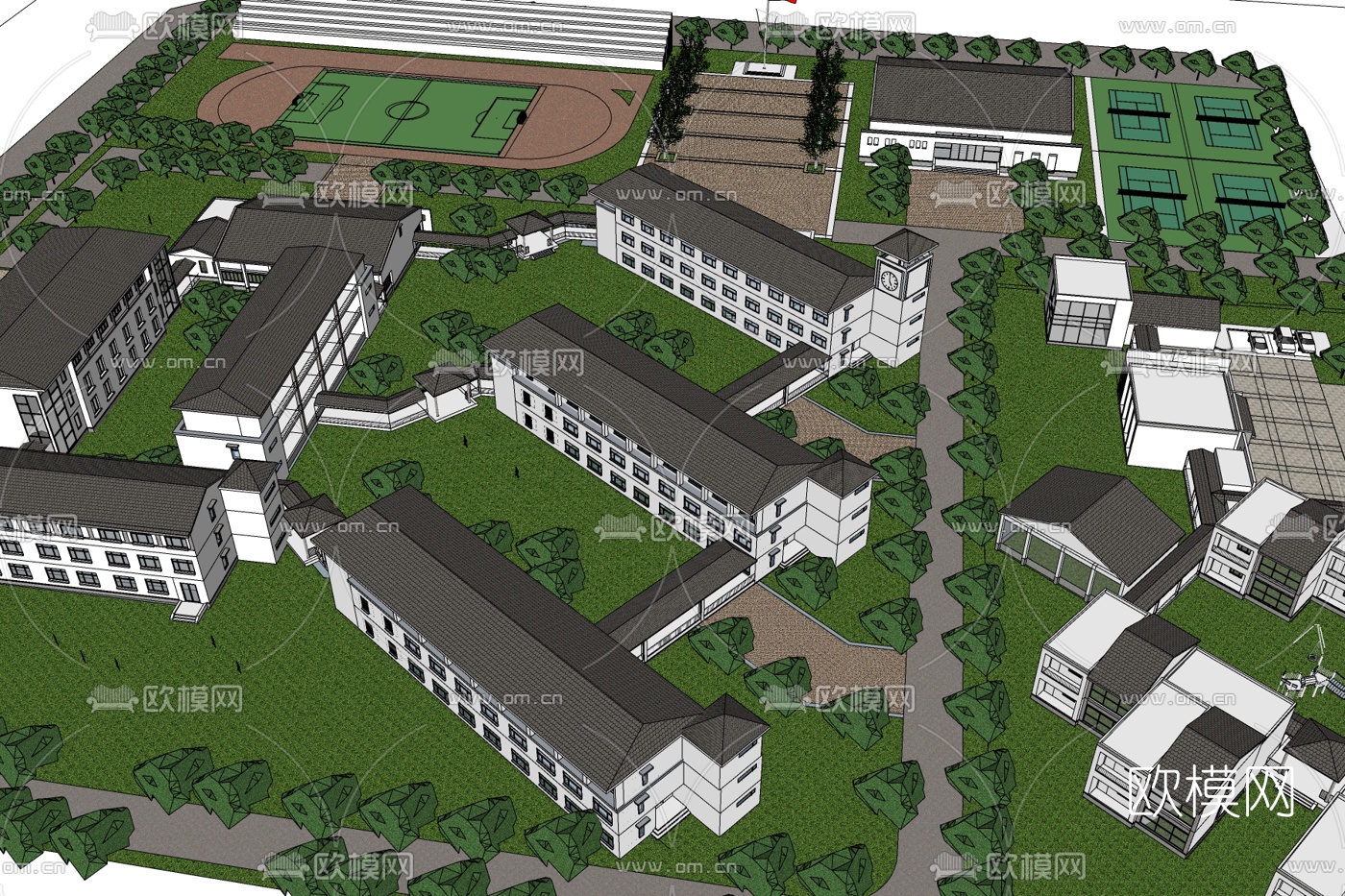 新中式房屋规划免费su模型下载