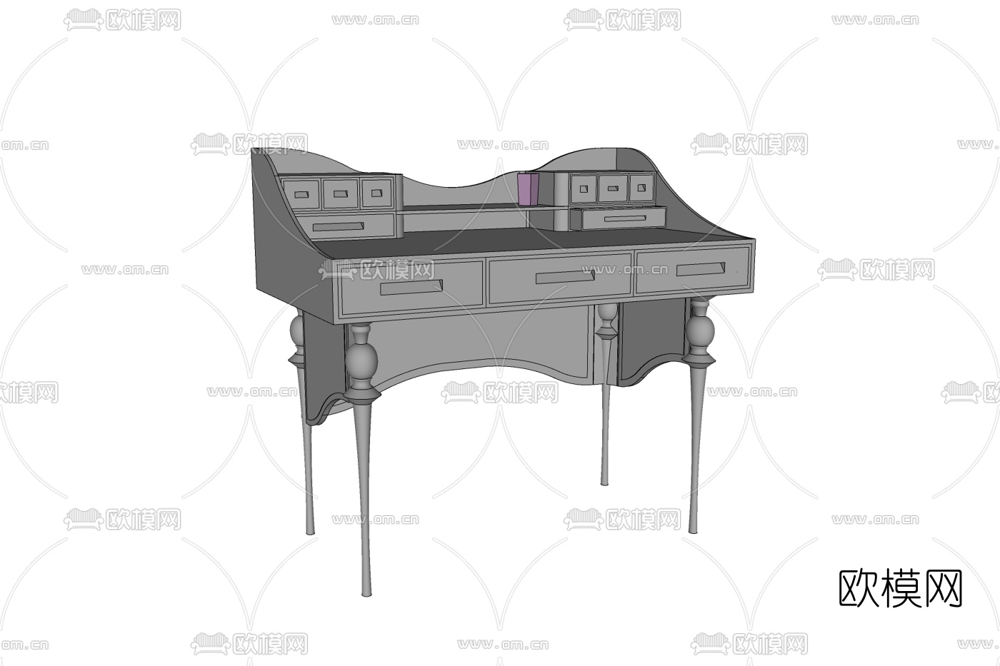 简欧实木书桌免费su模型下载