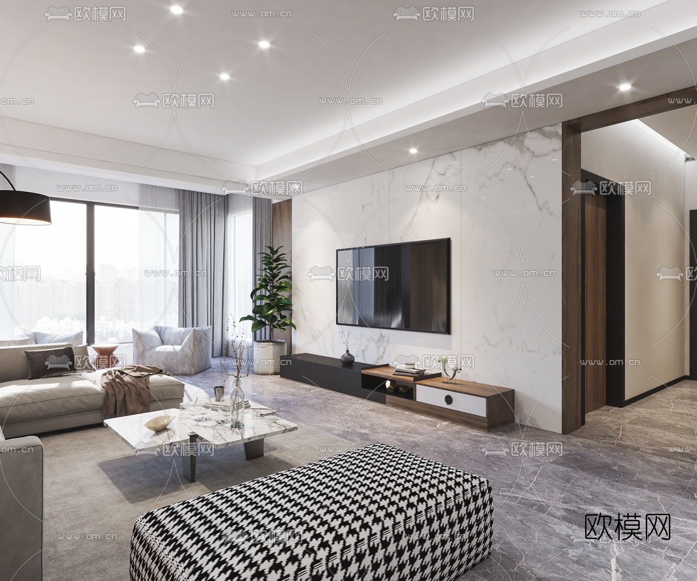 现代客厅餐厅3d模型