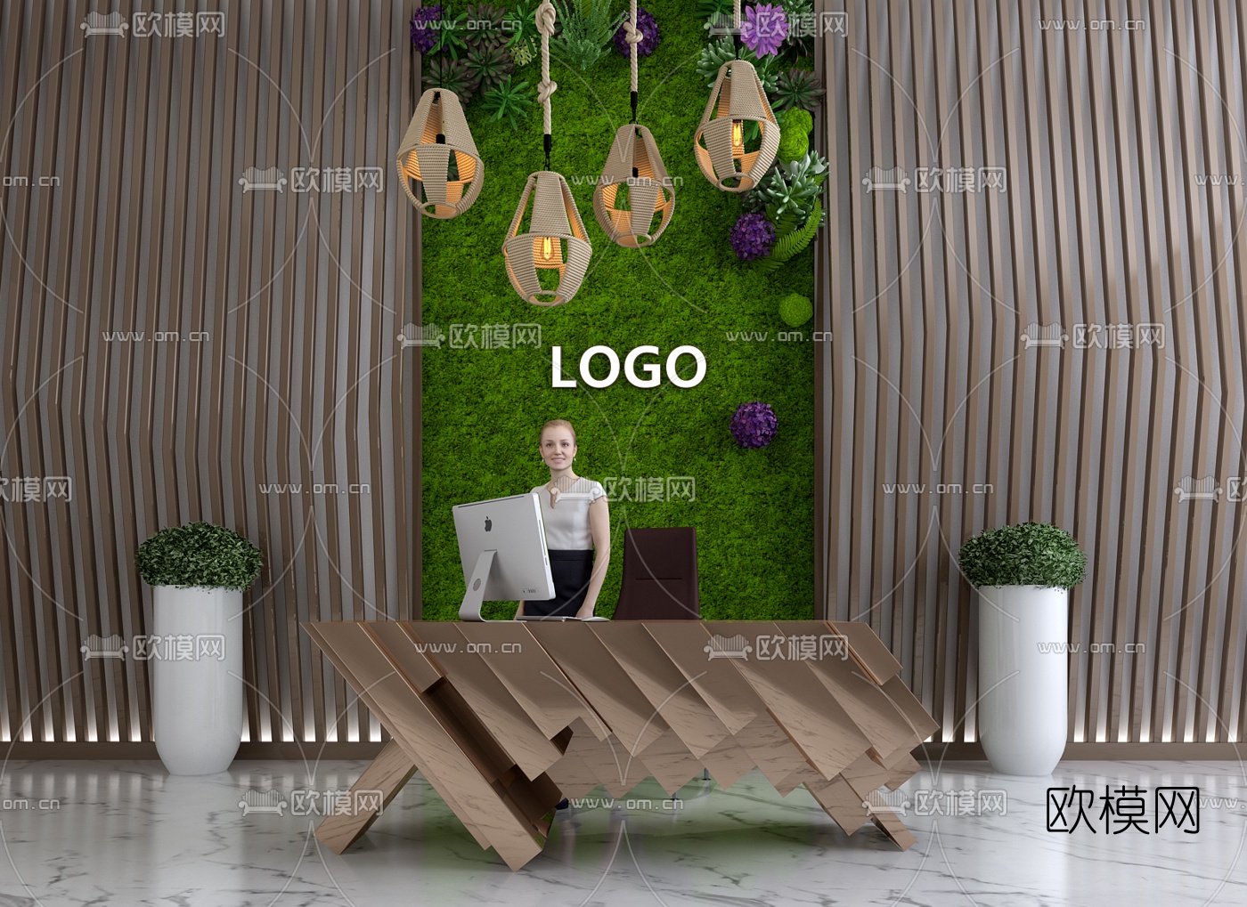 自然风办公前台3d模型下载