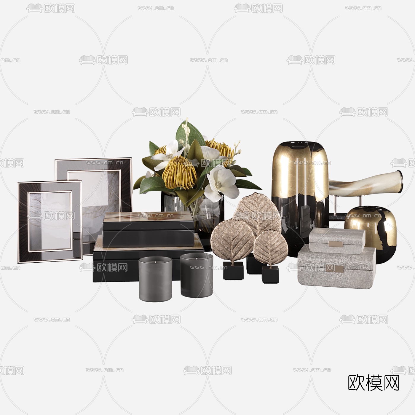 现代相框花瓶饰品摆件3d模型