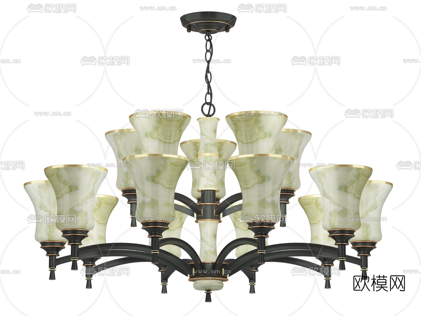 新中式多头玉石吊灯3d模型下载（渲染图2）