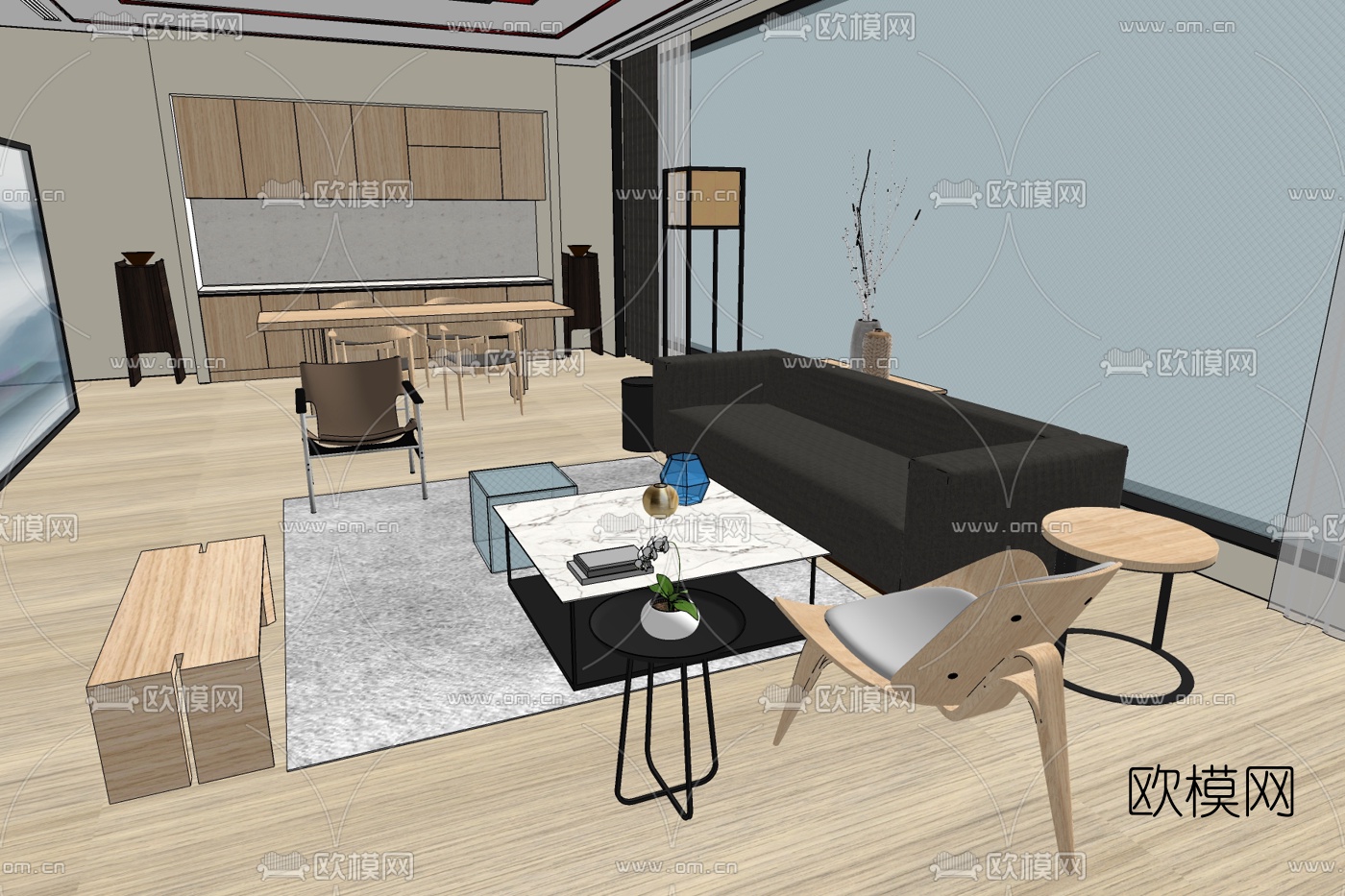 现代简约客餐厅免费su模型下载