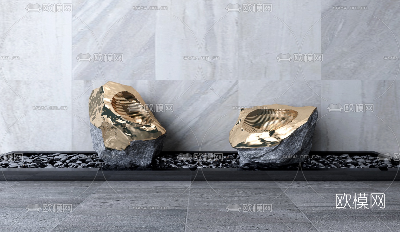现代金属石头雕塑3d模型