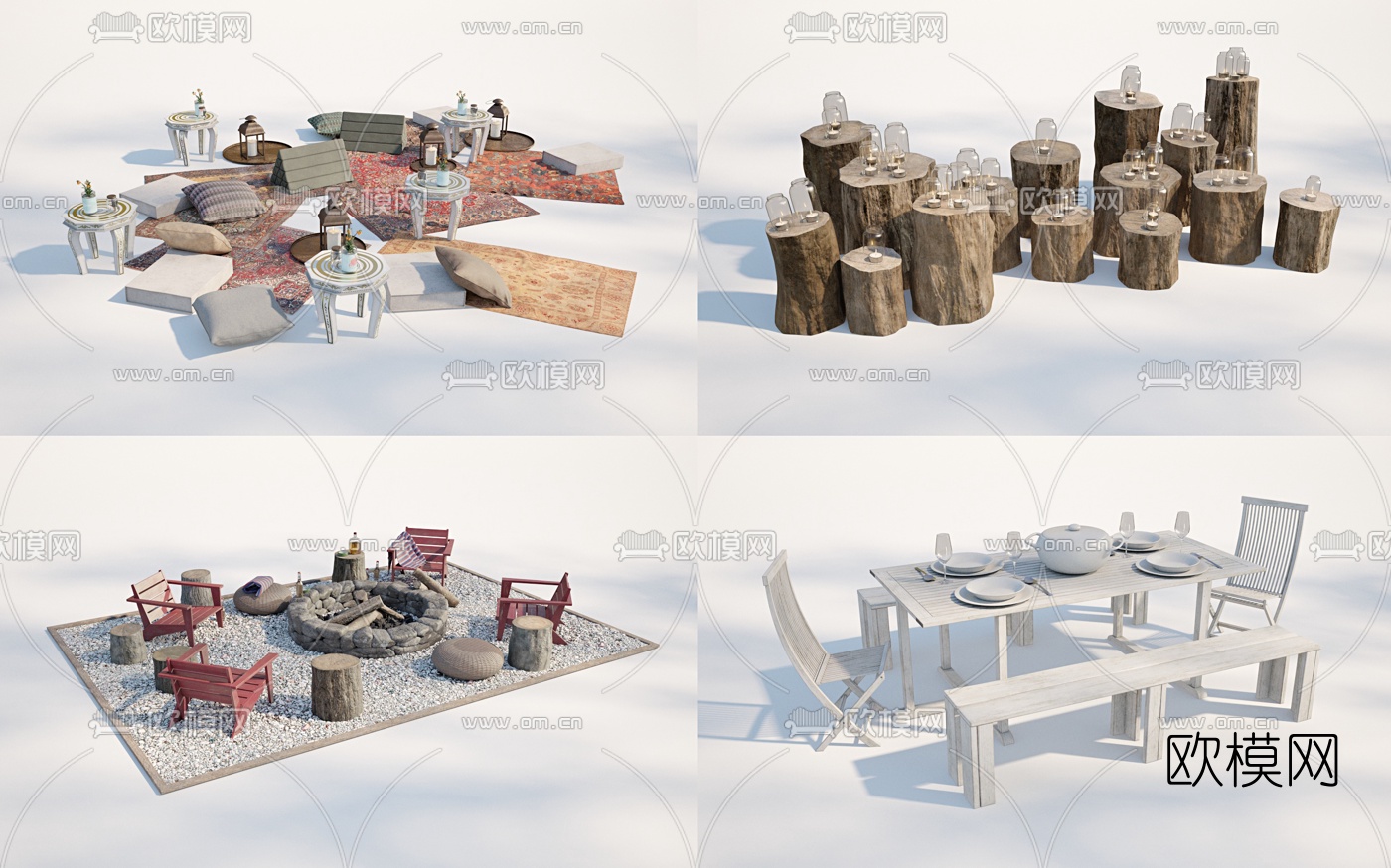 自然风户外休闲桌椅3d模型