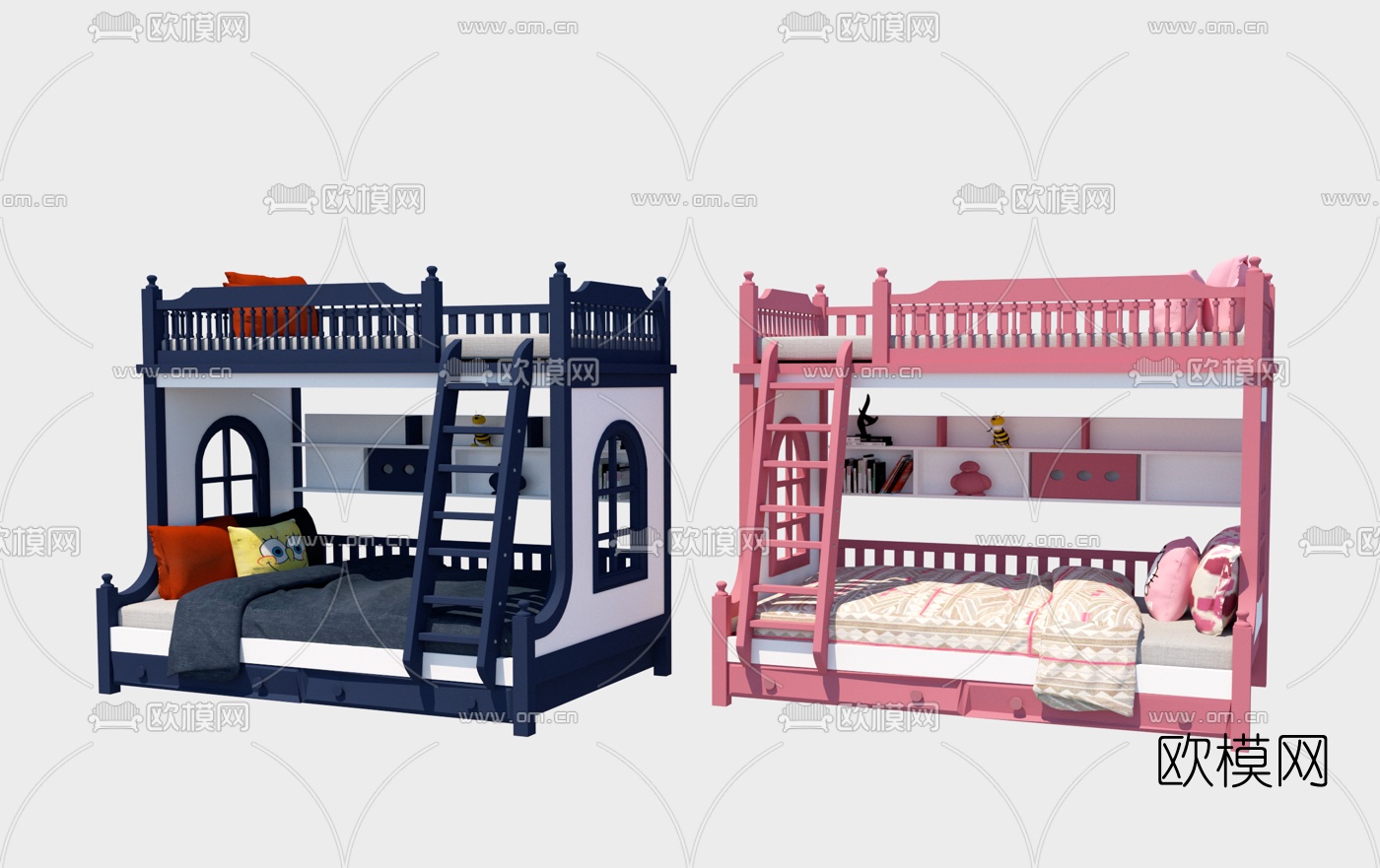 地中海上下铺儿童床su模型下载（渲染图2）