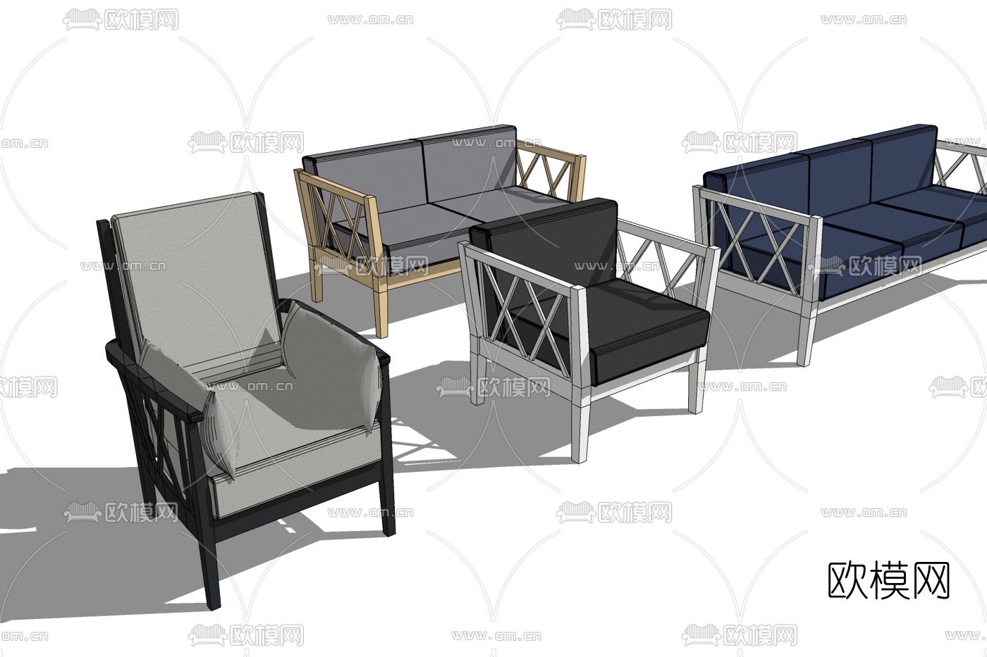 现代布艺休闲椅免费su模型下载