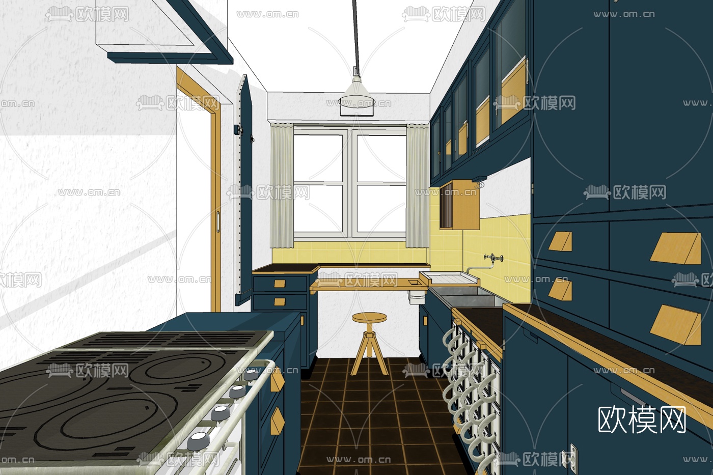 现代厨房免费su模型下载